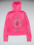 Pink Juicy Couture Velour Hoodie with Ornate Back Print (M)