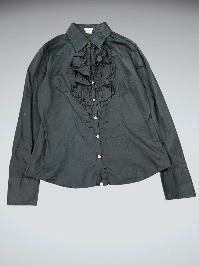 Ann Taylor Black Ruffle Front Blouse (M)