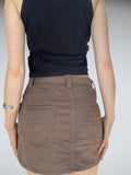 Y2K Chocolate Brown Mini Skirt Low Rise Sisley Grunge (M)
