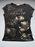 Black Y2K Gothic Print Top (M)