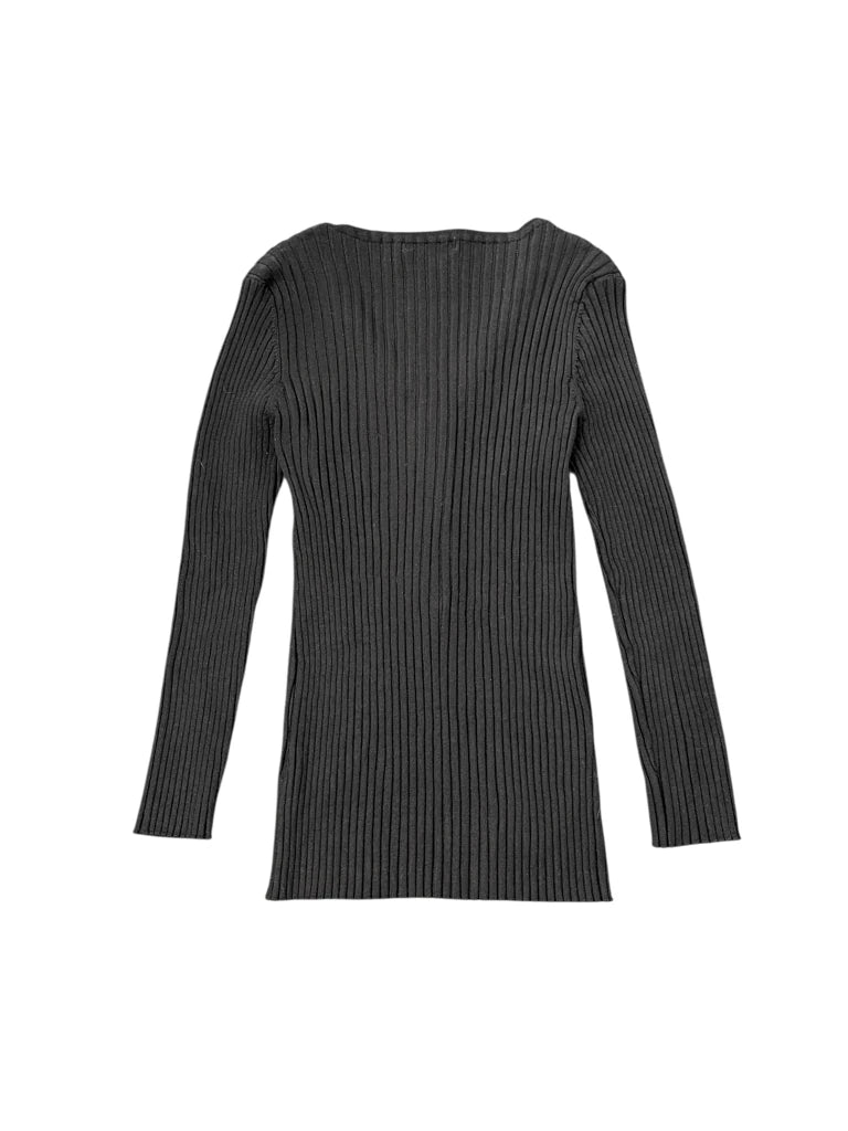 Black Ribbed Top with Jewel Embellished Deep V-Neck (XL)
