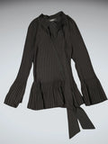 DKNY Pleated Tie-Neck Blouse in Black (S)