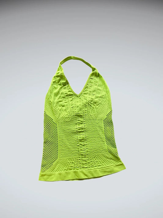 Halterneck Mesh Top in Neon Lime (S)