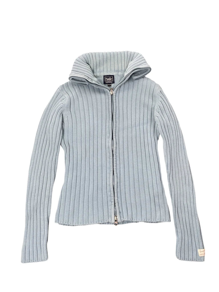 Turquoise Ribbed Zip Cardigan (M)