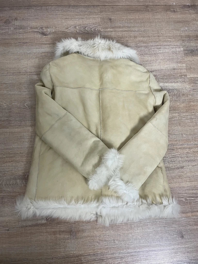 Leather jacket with faux fur