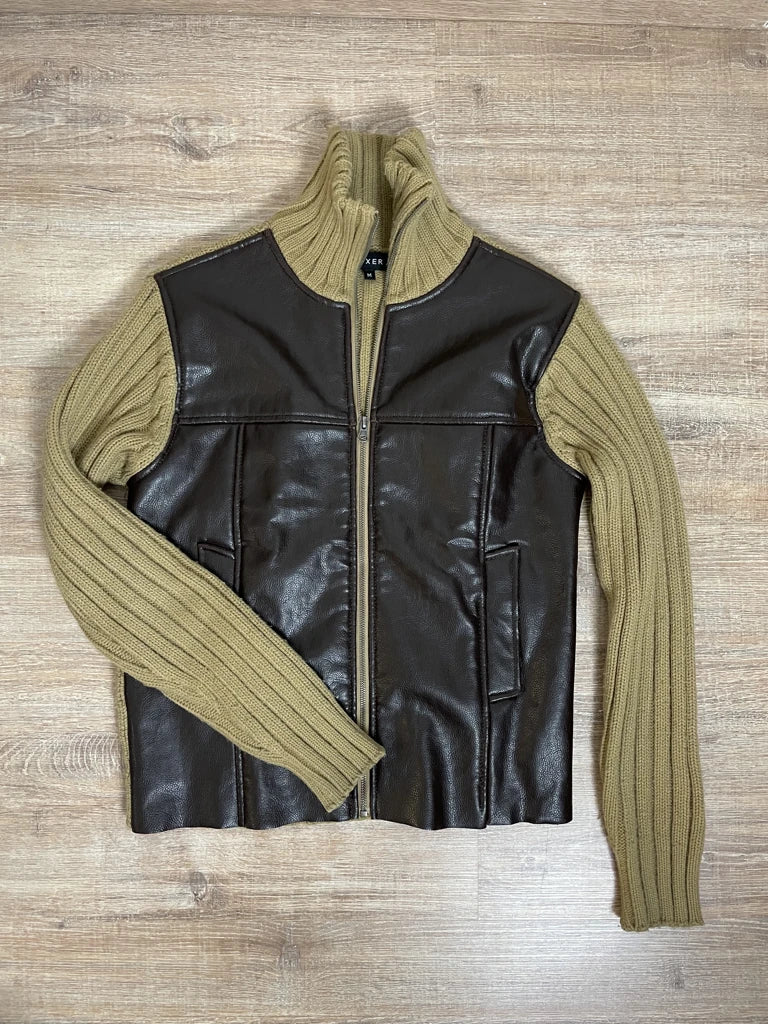 Leather jacket with fabric