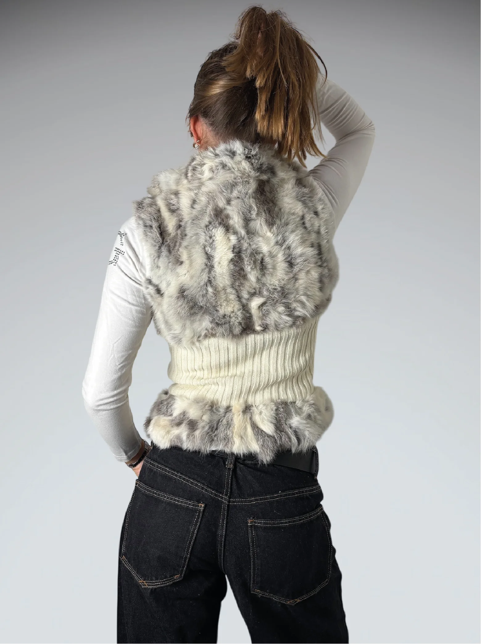 Guess Jeans White Rabbit Fur Vest Women (S)