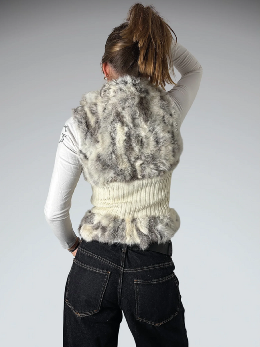 Guess Jeans White Rabbit Fur Vest Women (S)