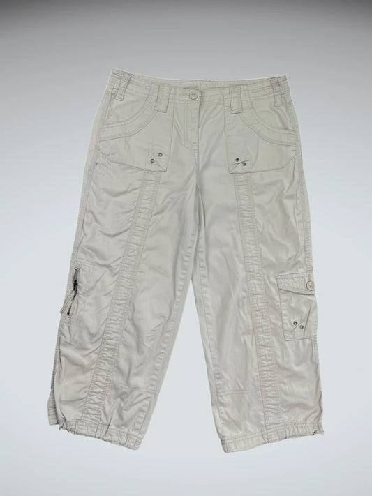 White Utility Cropped Cargo Pants with Drawstring Hem (M)