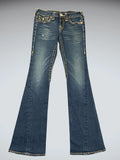 Dark Blue Flare Jeans with Yellow Stitching (S)