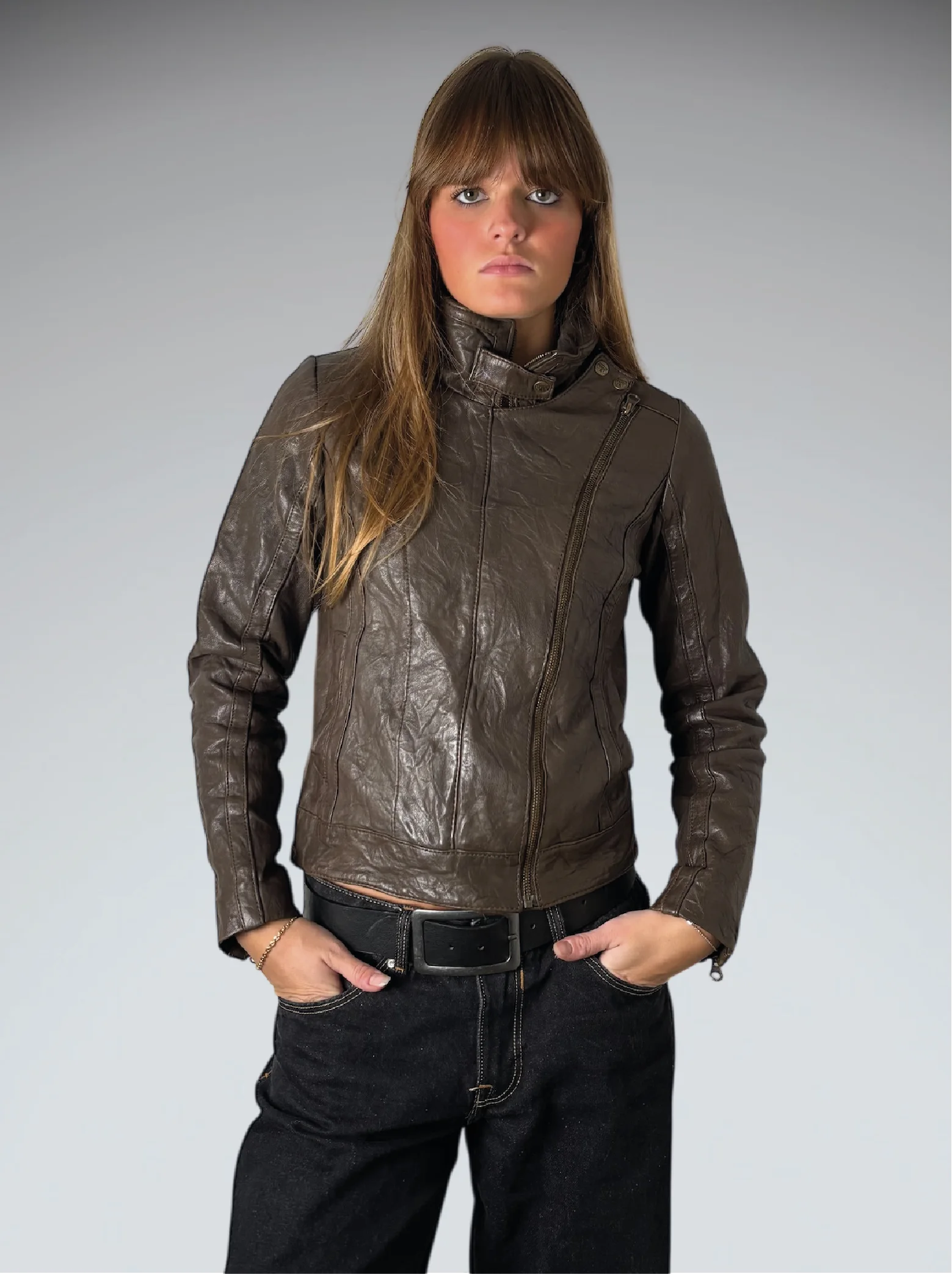 Le Tempe de Paris Washed Brown Grey Jacket (XS)