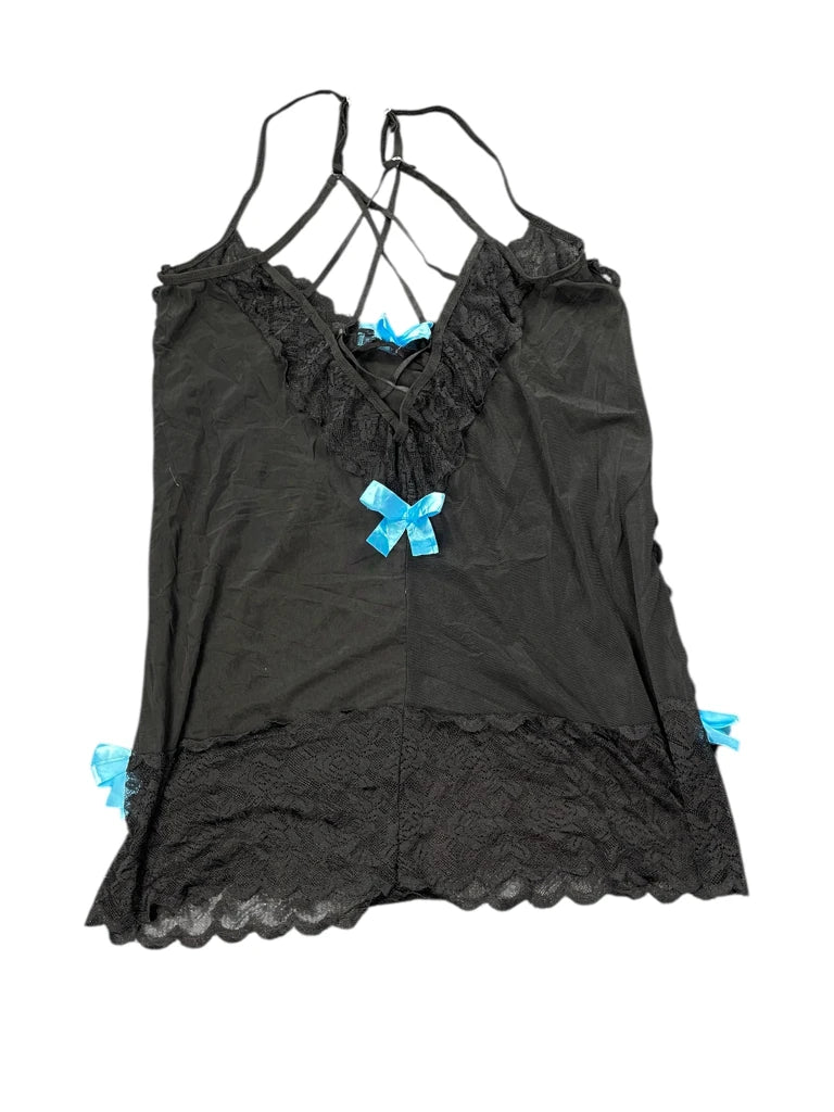 Black Lace Slip Dress with Blue Bows (XS)