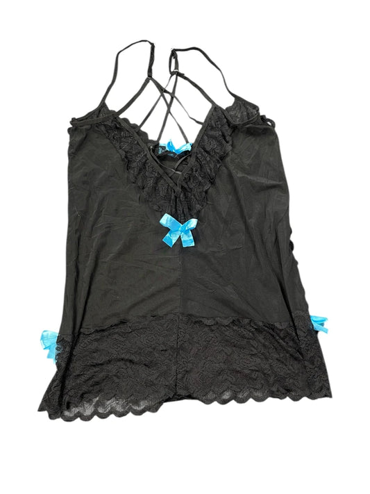 Black Lace Slip Dress with Blue Bows (XS)