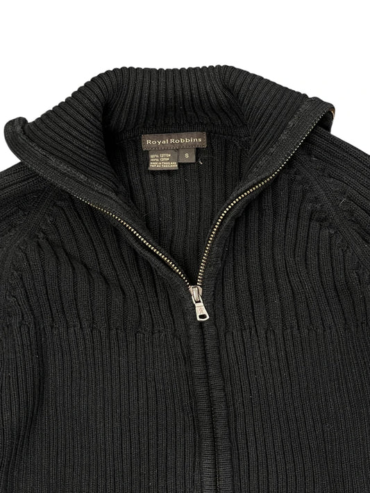 Black Ribbed Full Zip Sweater (S)