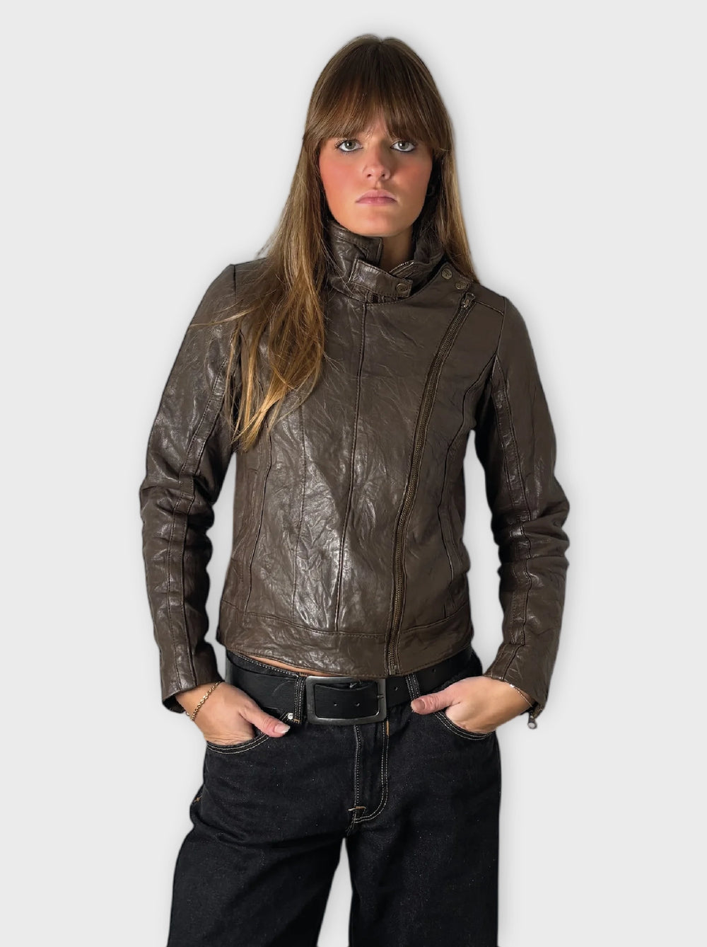 Le Tempe de Paris Washed Brown Grey Jacket (XS)