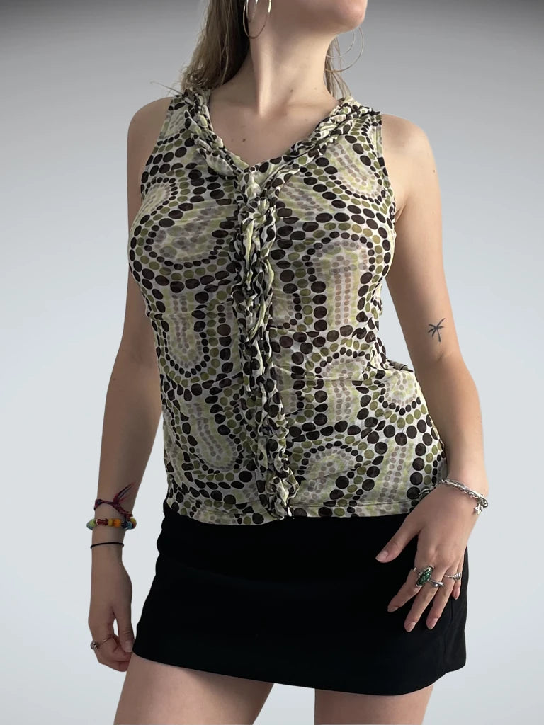 olive wave – 70s mesh cami (M)