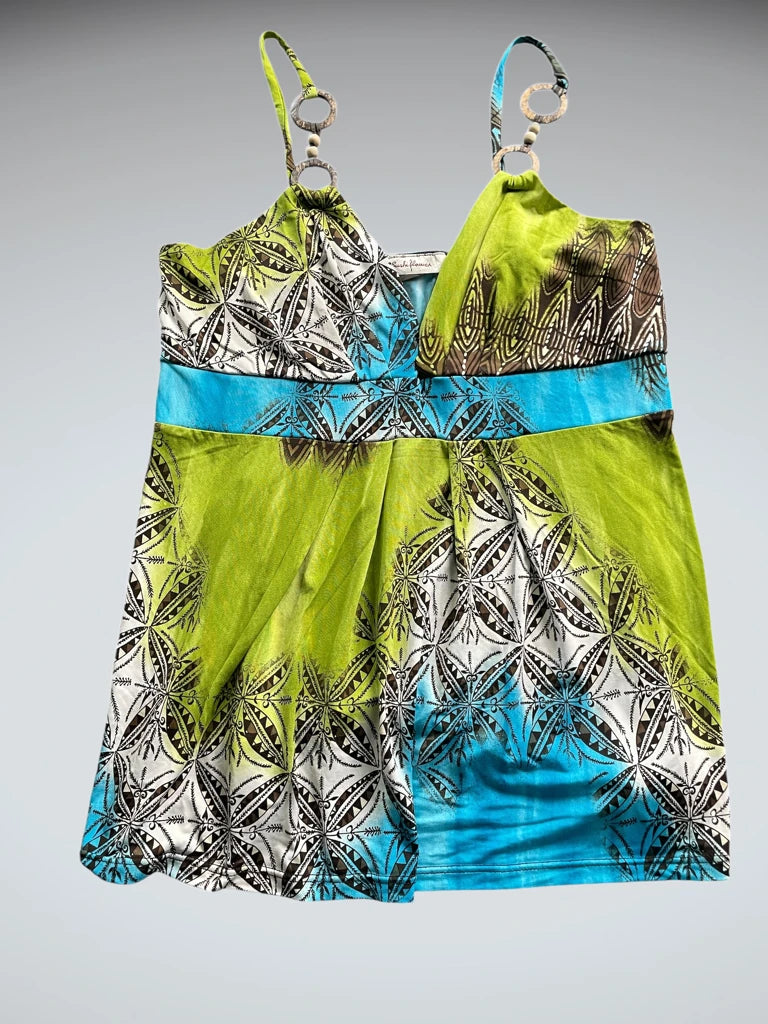 Grey asymmetric fairy style top with flower appliqué (M)