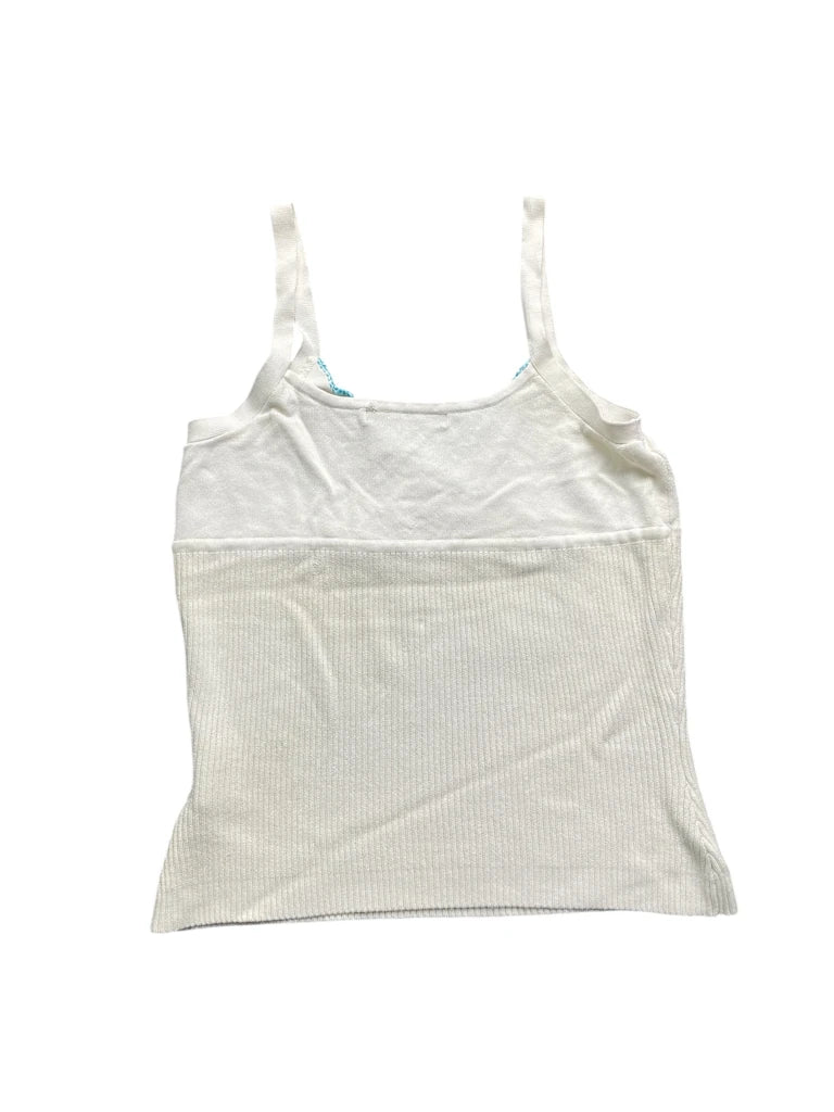 Beige Knit Tank Top with Blue Trim (M)