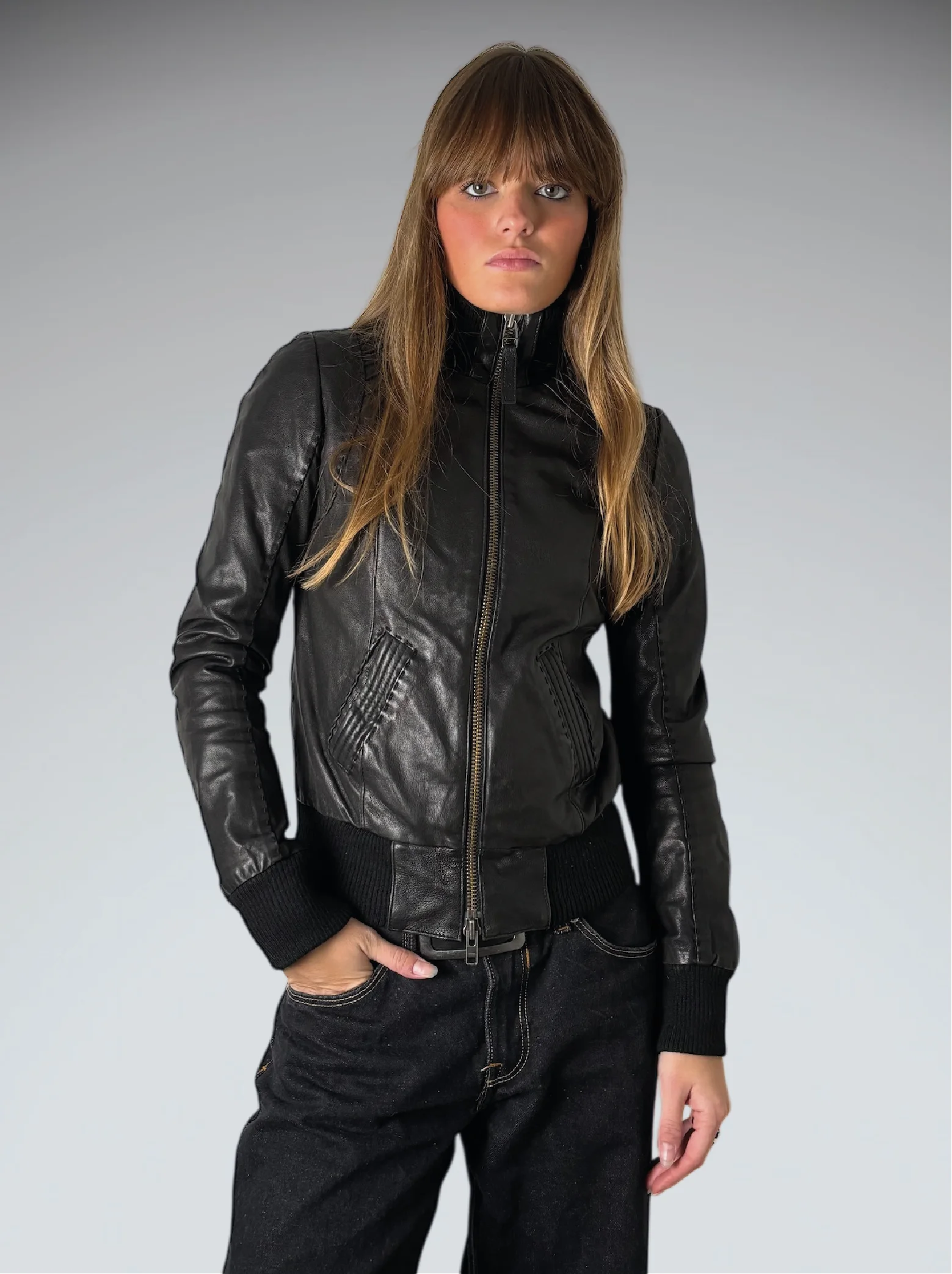 Mlackkage Black Lamb Leather Style Jacket (XS)