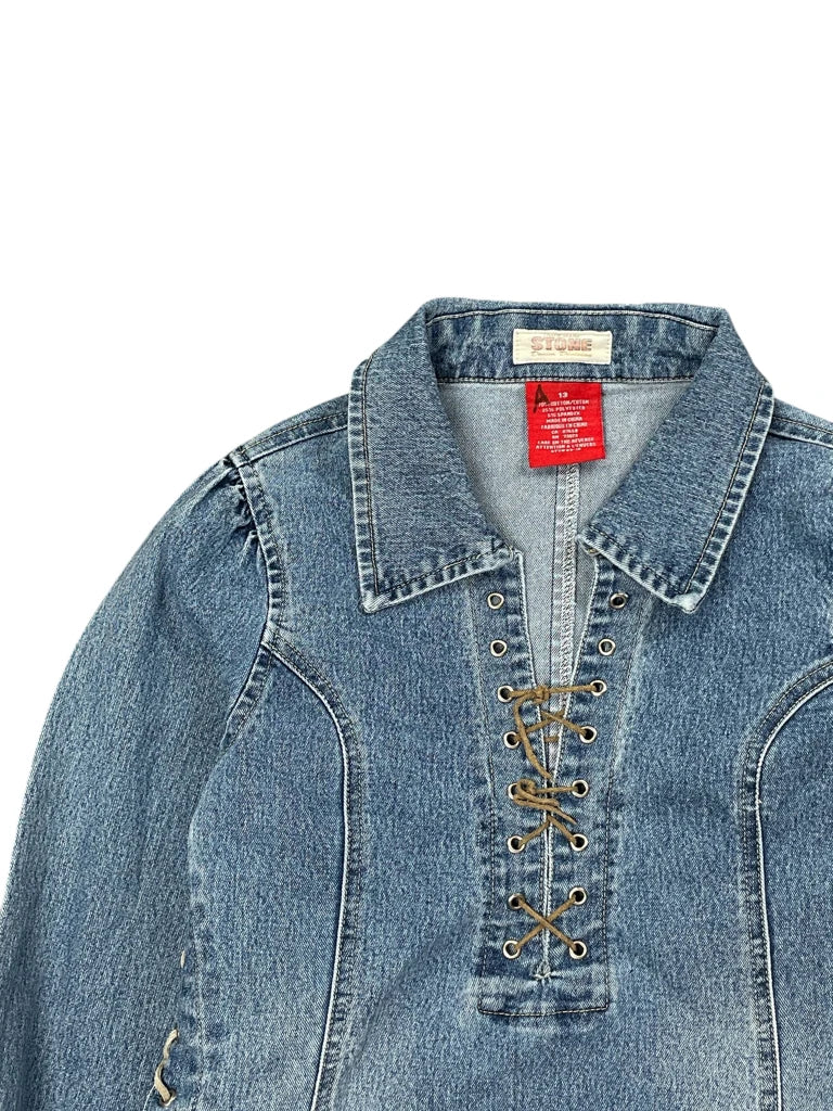 Stone Lace Up Vintage Denim Top (S)