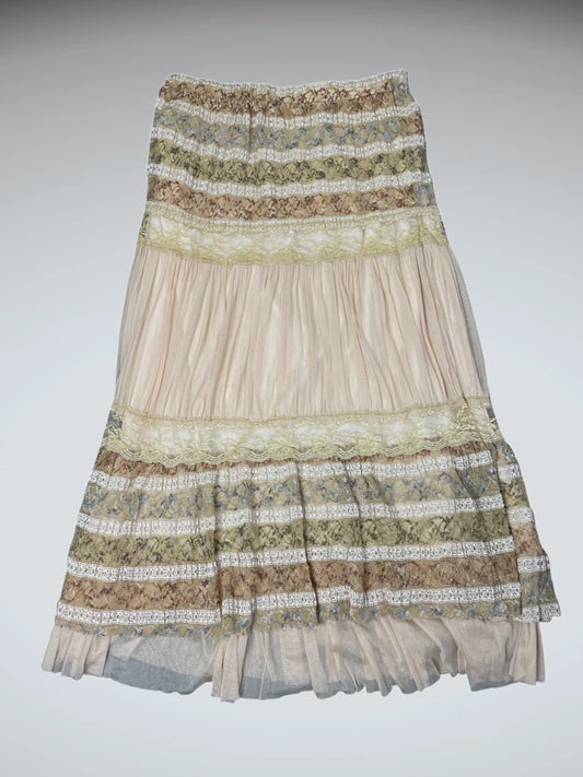 Golden Lace Romance Maxi Skirt (M)