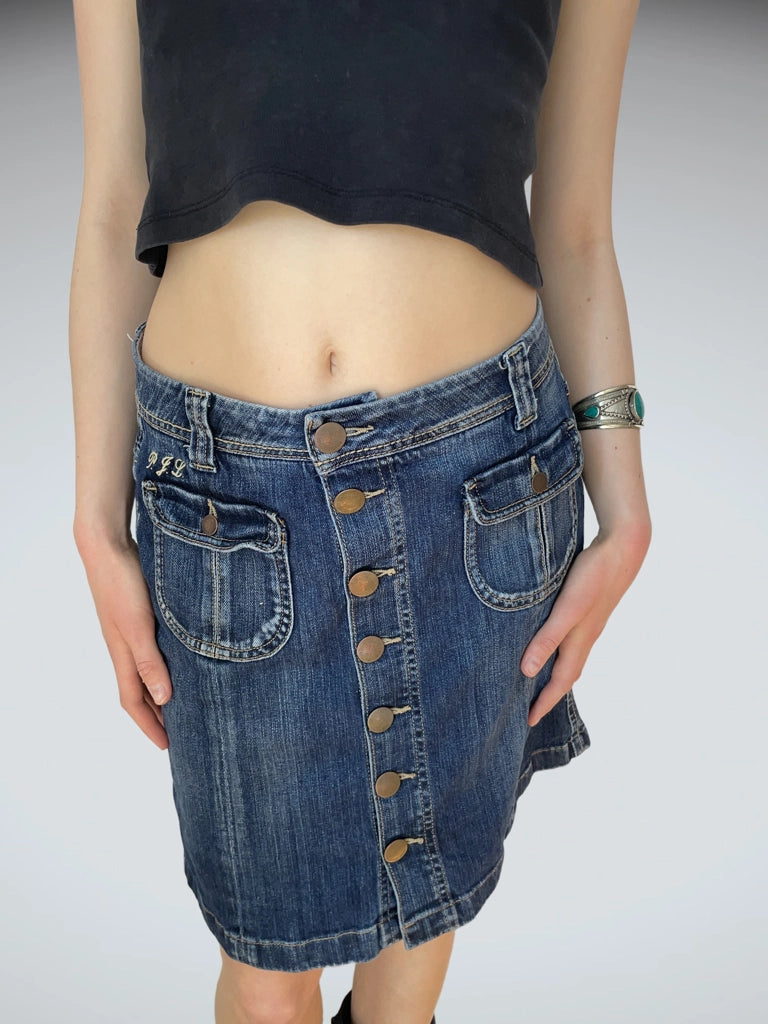 Vintage Dark Wash Denim A-Line Button Skirt Pepe Jeans (M)