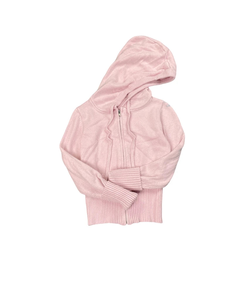 Soft Pink Hooded Zip-Up Knit Jacket (XXS)