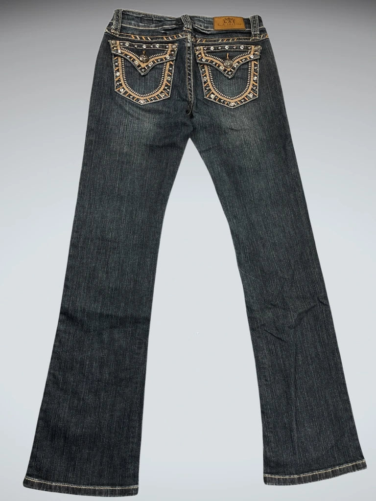 Dark Wash Embellished Flare Jeans (S)