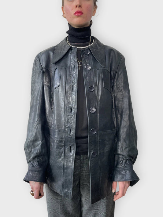 Black Leather Coat (L)