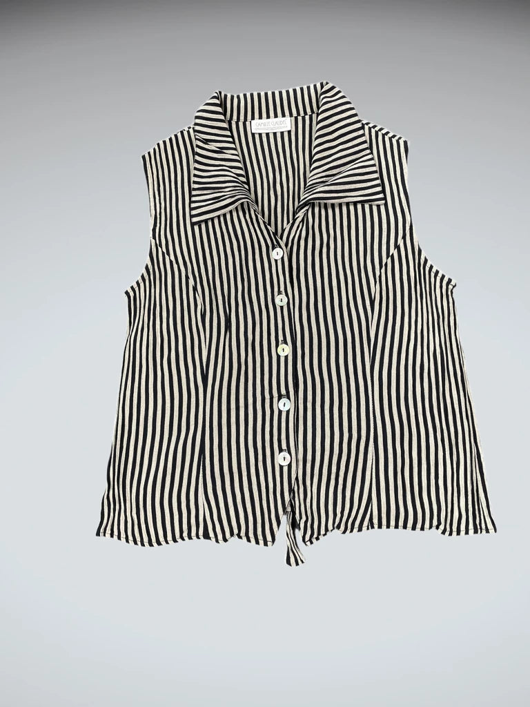 Camille Claude Striped Sleeveless Button Top (S)