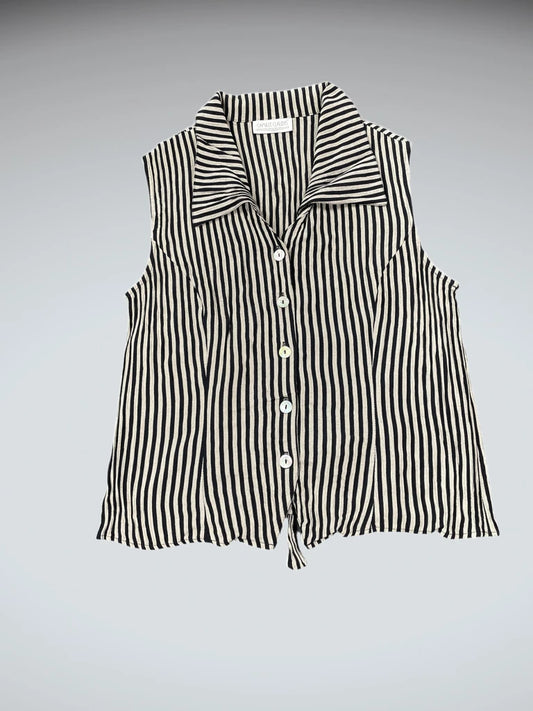 Camille Claude Striped Sleeveless Button Top (S)