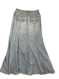 Long Blue Denim Skirt with Panel Design (S)