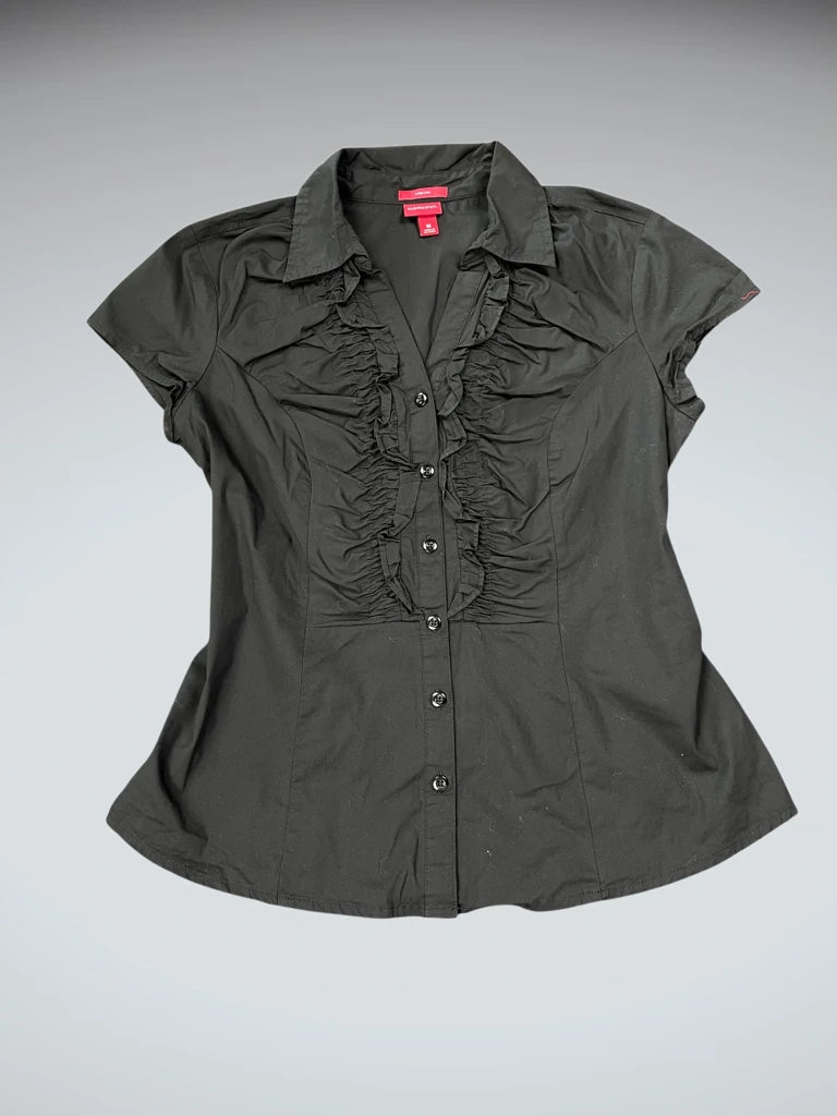 Merona Black V-Cut Cotton Blouse (M)