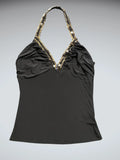 Black Halter Top with Stone Embellished Neckline (S)