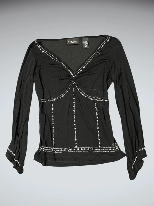 Y2K Rhinestone Embellished Black Top (XS)