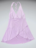 Lilac Satin Wrap Halter Top (S)