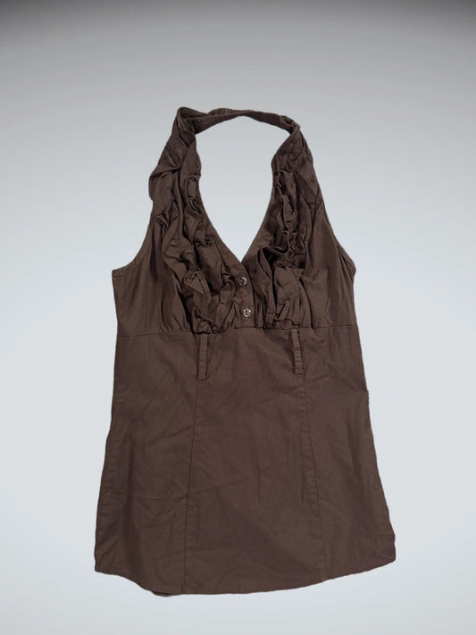 Edgy Ruffle Halter Neck Vintage Top (M)