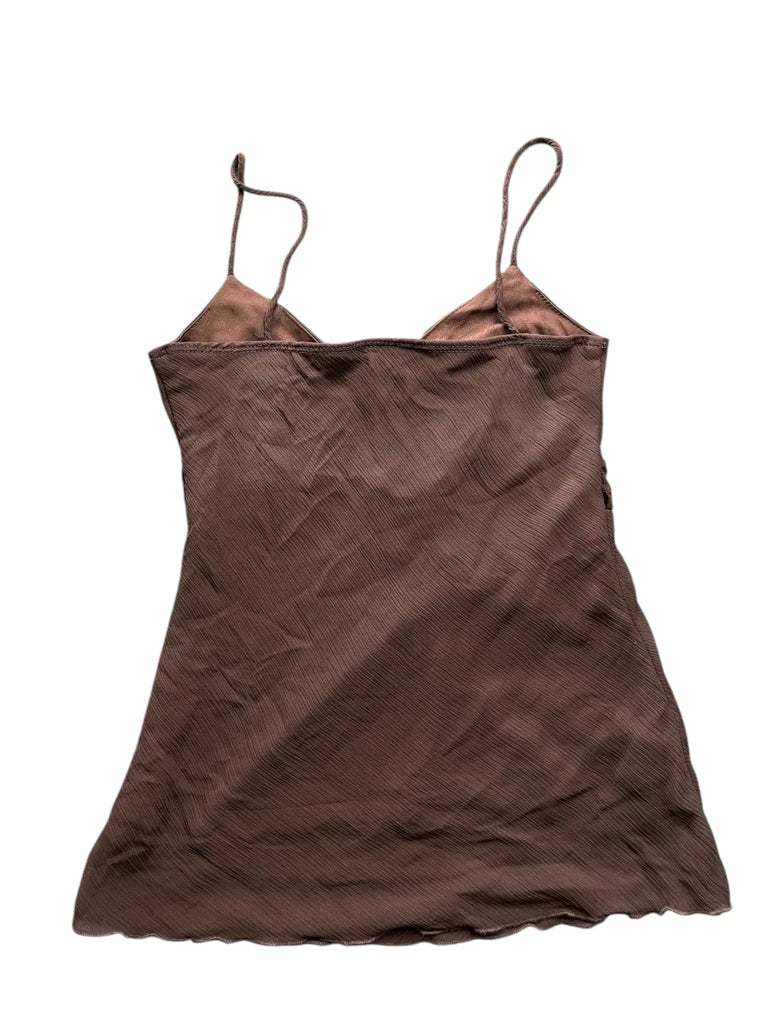 Elegant Brown Spaghetti Strap Dress Top (S)