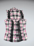 Pink Check Blouse mit Spitze (L)