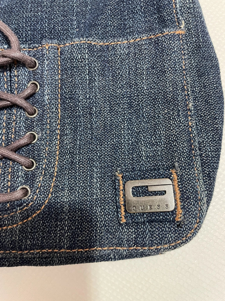 Guess Denim Lace-Up Shoulder Bag Dark Wash Vintage Aesthetic (ONESIZE)