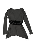 Velvet Trim Deep-V Black Top (S)