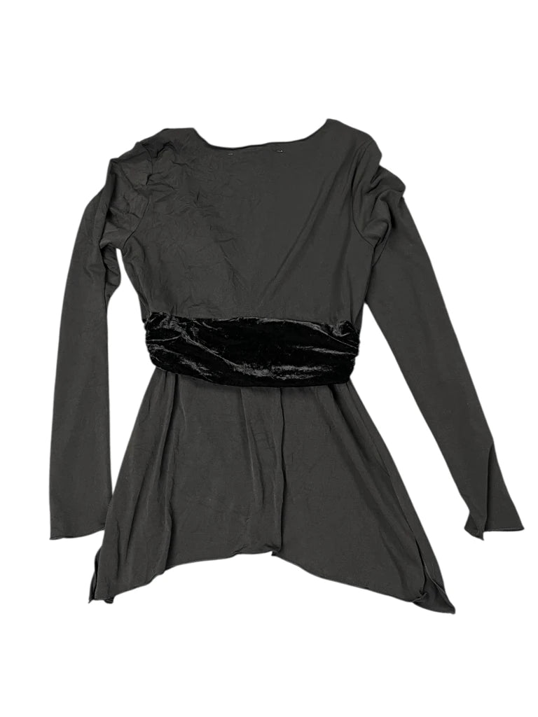 Velvet Trim Deep-V Black Top (S)