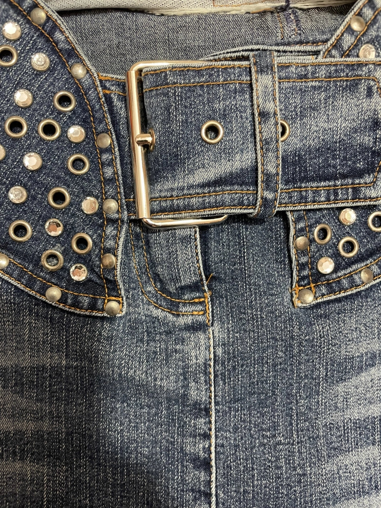 Edgy Low Rise Grommet Belt Denim Mini Skirt Fornarina (M)