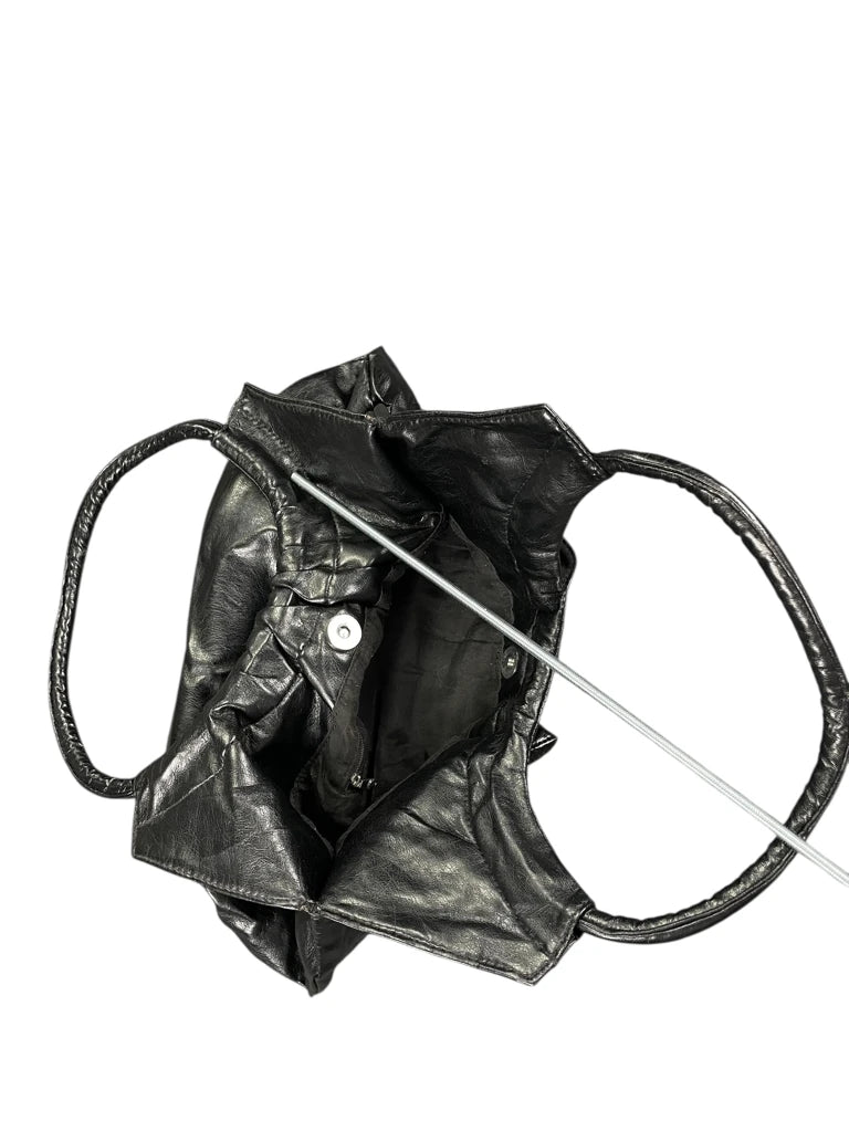 Black Shiny Ruched Round Tote (ONESIZE)