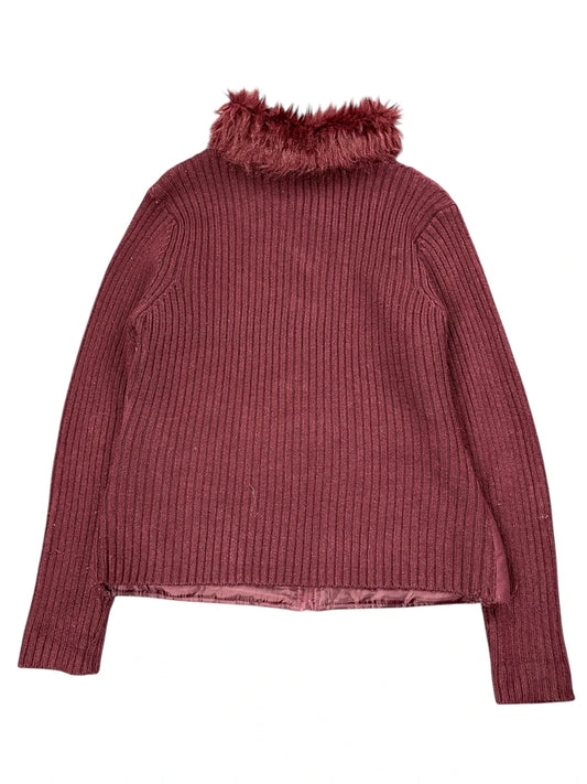 Effeel Burgundy Faux Fur Collar Sweater Jacket (L)