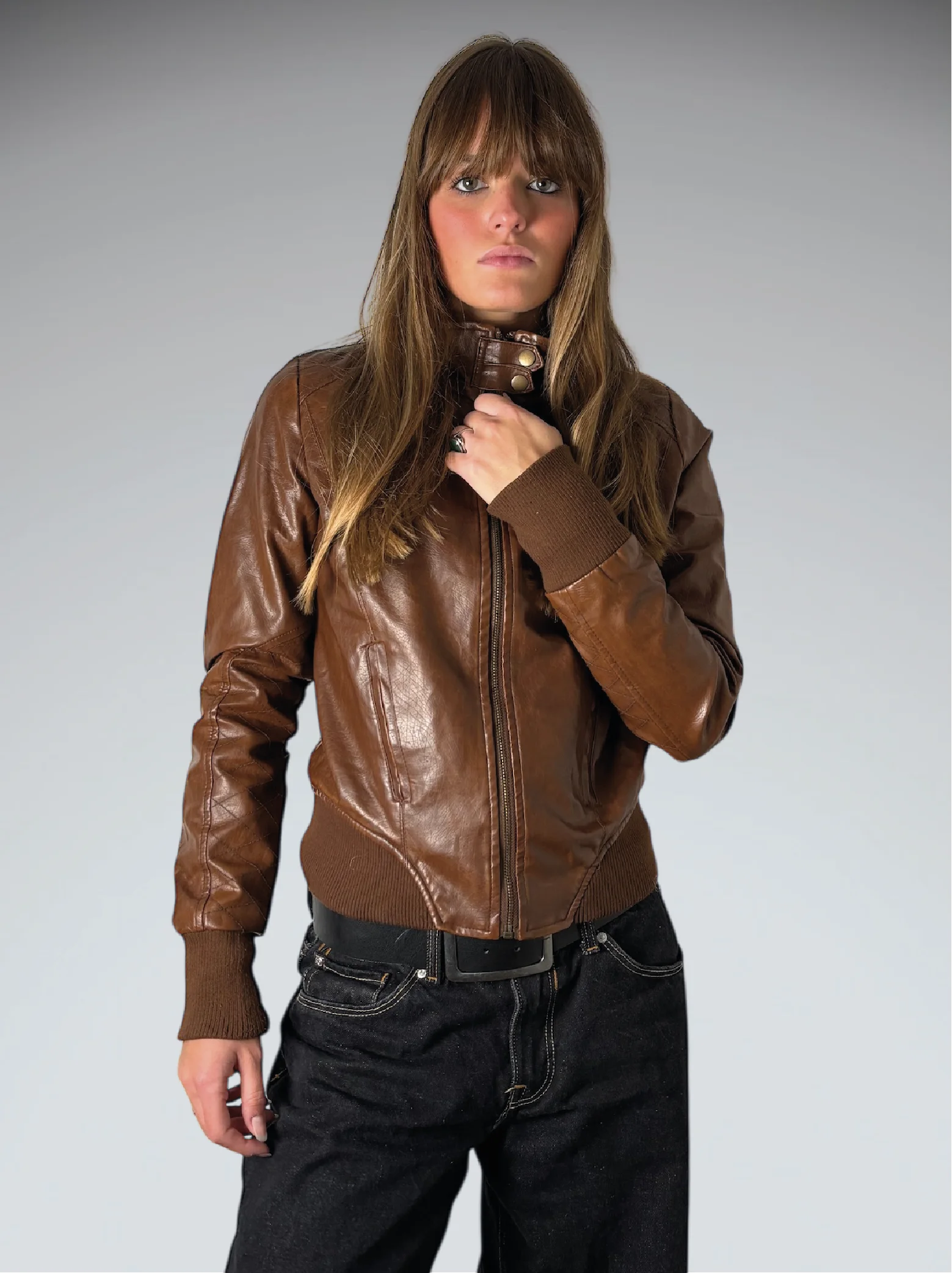 Signify Brown Faux Leather Vintage Jacket (M)
