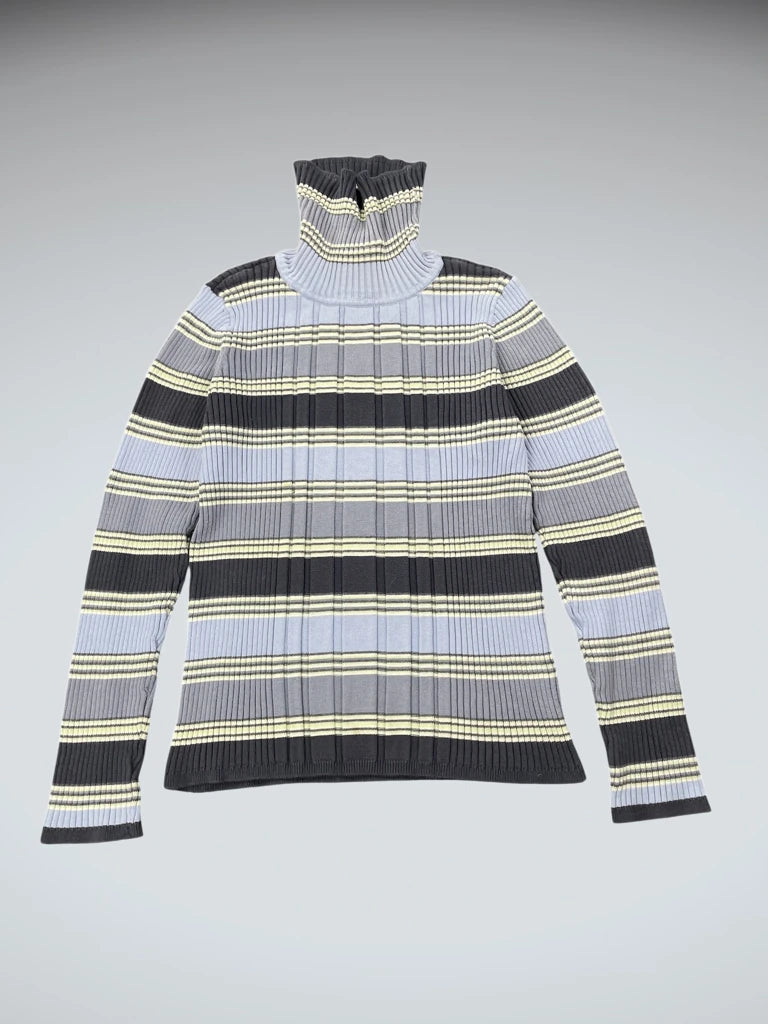 Checkered Marine Blue Ribbed Turtleneck Sweater (M)