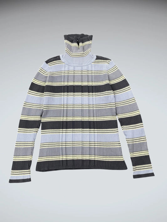 Checkered Marine Blue Ribbed Turtleneck Sweater (M)