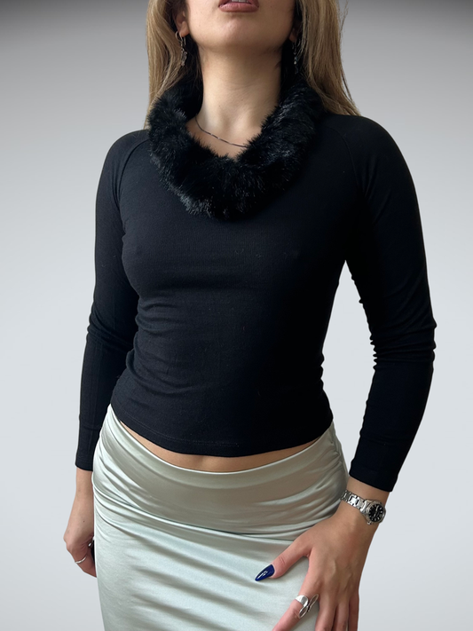 Y2K fur collar top