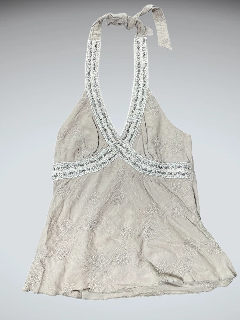 Grey Boho Embellished Halter Top (M)